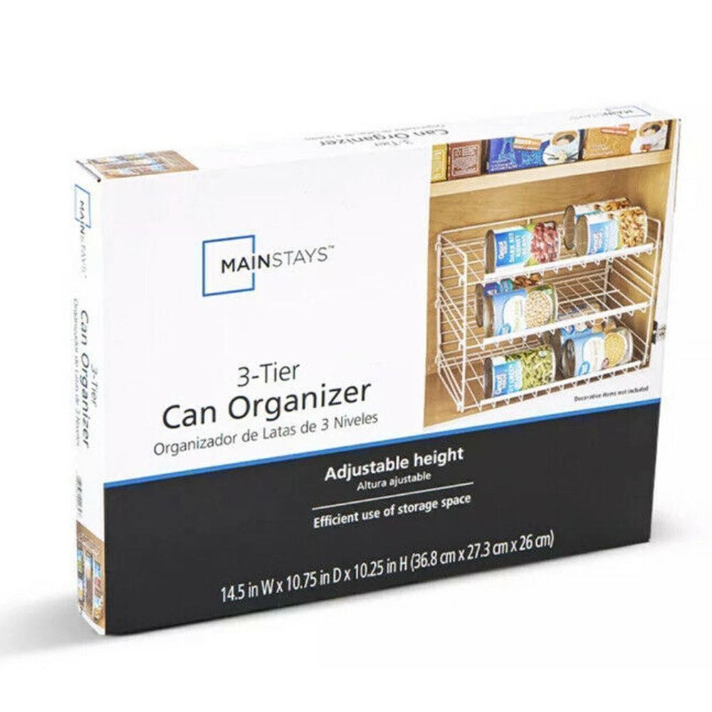 Mainstays 3-Tier Can Dispenser Rack Organizer Powder Coated Steel White